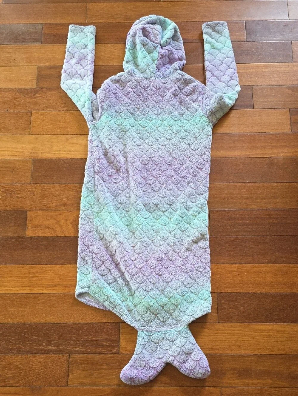 32 Degrees Kids Plush Mermaid Tail Hoodie Pajama in Lavender and Mint
